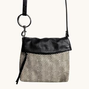 Vince Camuto Elliot Leather Foldover Crossbody Bag - Black Snakeskin